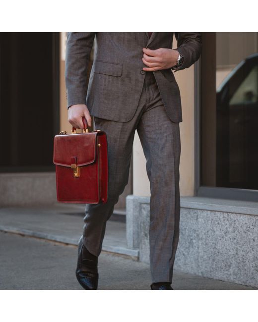 Time Resistance Red Leather Briefcase for men