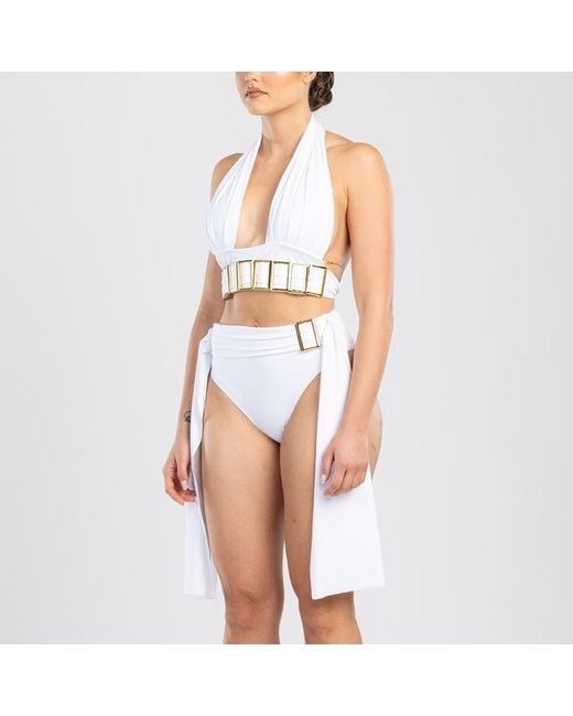 ANTONINIAS Black Amaze High Waisted Swimwear Bottom With Decorative Belt And Golden Buckle