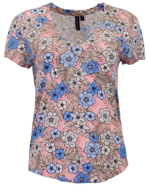 Lords of Harlech Blue Victoria Tropical Mix Coral V-Neck Printed Top