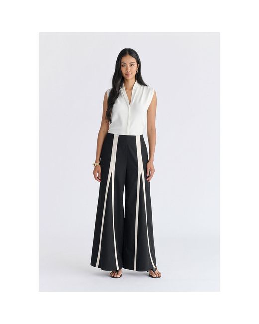Paisie Black Contrast Detail Wide Leg Trousers