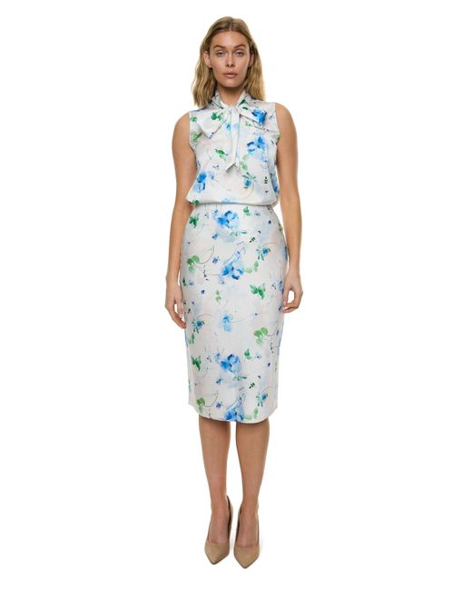 Carloslines Blue Bow Tie Sleeveless Blouse