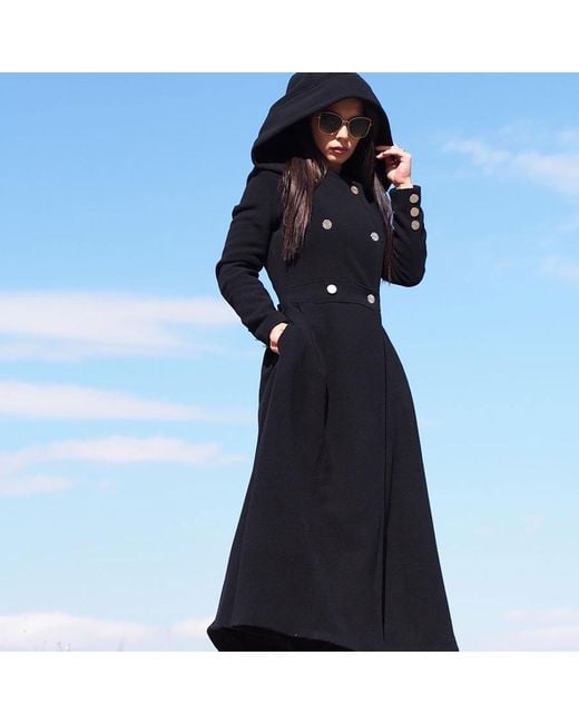 Adrenaline Fashion Blue Wool Long Coat With Hood – Elegant Winter Double-Breasted Coat