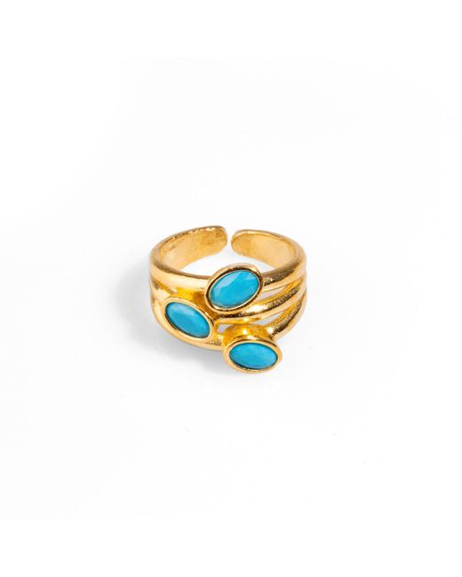 Ebru Jewelry Metallic Trio Gemstone & Stylish Adjustable Cocktail Ring
