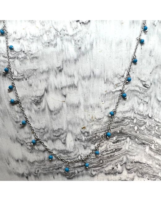 Spero London Metallic Blue Turquoise Beaded Sterling Chain Necklace