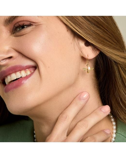 Pearls of the Orient Online Metallic Vita Bumble Bee & Cultured Freshwater Pearl Drop Earrings