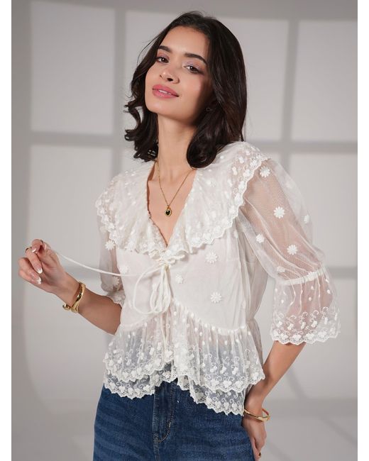 Rose & Nancy White Samira Ivory Lace Blouse