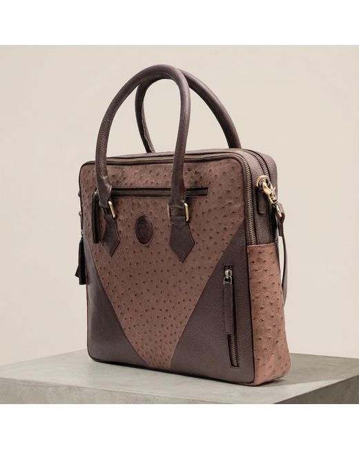 Sibylla Delphica Brown Ostrich Leather Laptop Tote