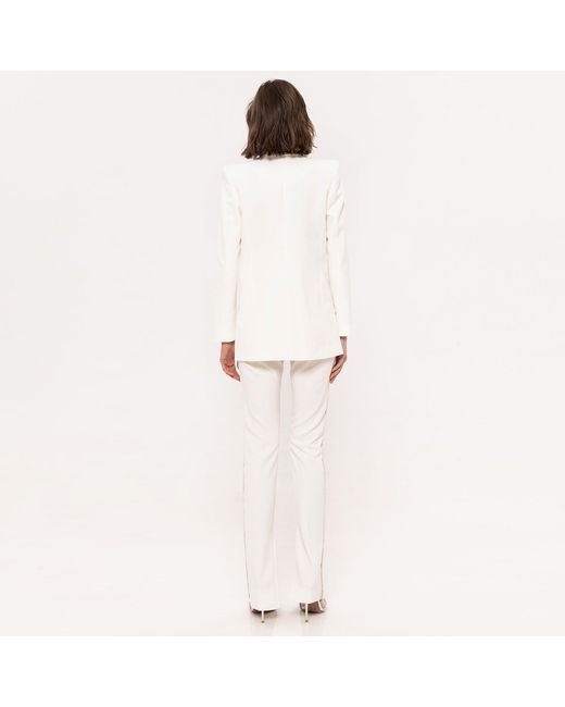Nissa White Embellished High-Waisted Pants