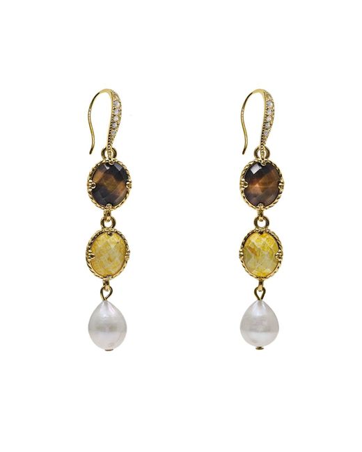 Farra Metallic Tiger Eye And Quartz Dangle Earrings
