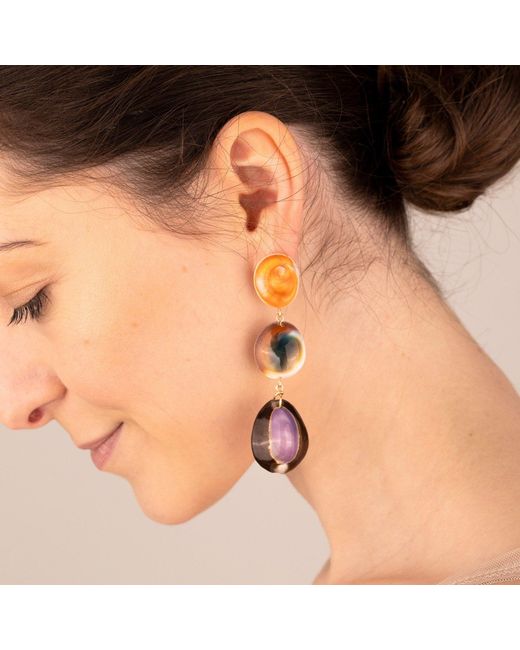 Oana Savu Orange Rare Sea Shells Earrings Ear Studs Summer Long Statement Jewelry