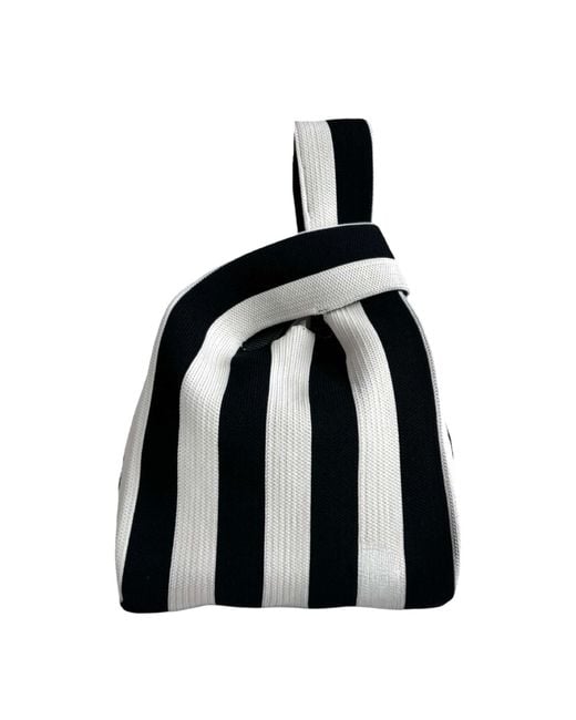 London Atelier Byproduct Black Striped Knitted Mini Tote Bag