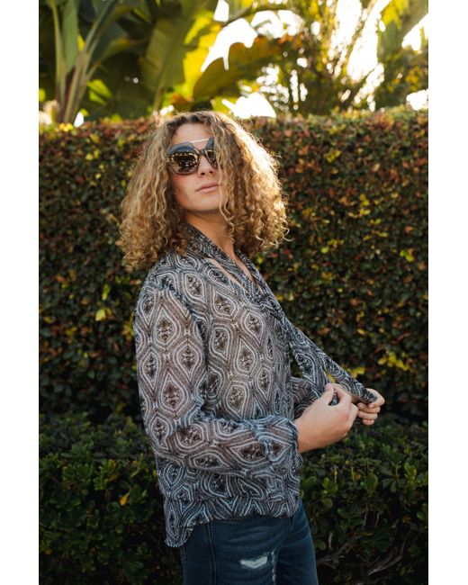 Jennafer Grace Gray Peri Paisley Tie Front Blouse