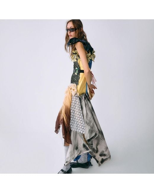 Miro Misljen Blue Mixed-Media Deconstructed Patchwork Dress
