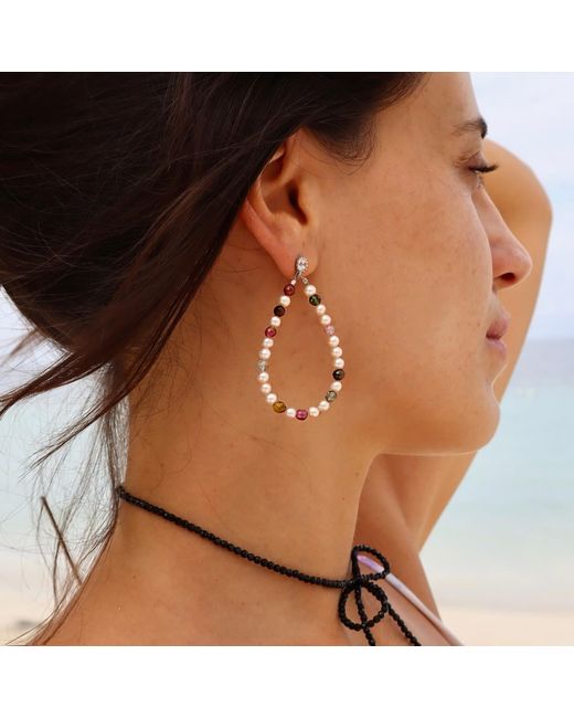 Mineralgems•Studio Pink Tourmaline And Pearl Hoop Earrings