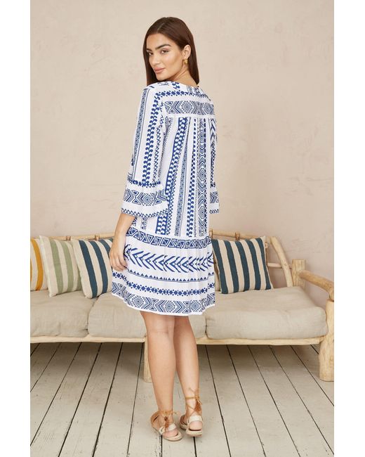 Yumi' Blue Geo Stripe Print Beach Tunic