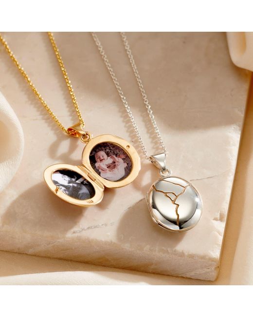 Posh Totty Designs Metallic Sterling Kintsugi Oval Locket Necklace