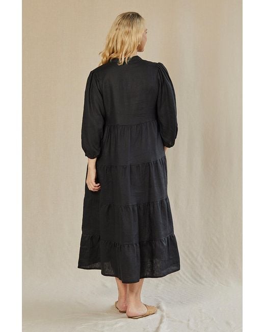 Adrift Clothing Black Sabre Linen V-Neck Dress
