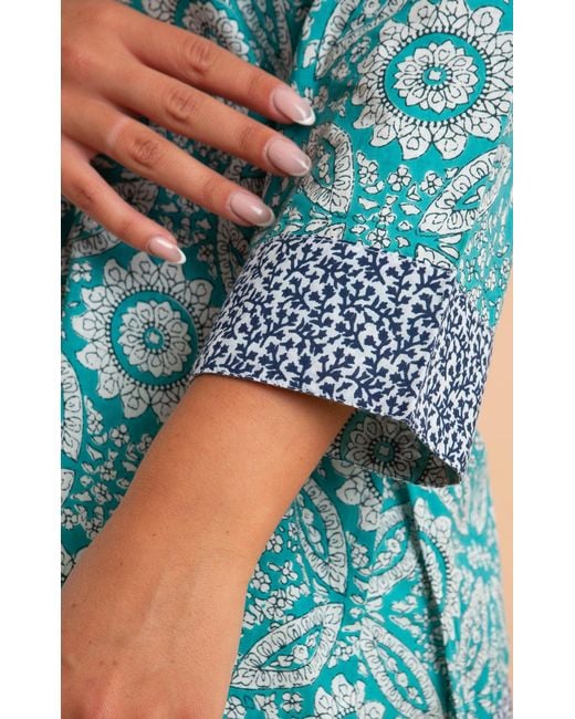 Inara Blue Mediterranean Mosaic Cotton Pyjamas