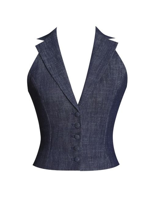 Miss Circle New York Blue Rafaella Ruched Back Cotton Denim Suit Vest