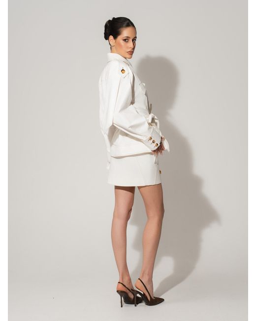 Tia Dorraine White Oversized Belted Trench Jacket & Mini Skirt Set