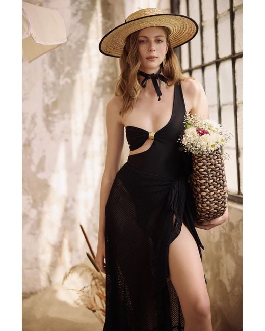 Lilamie Black Carmen Elastic Waist Asymetric Cut Beach Skirt