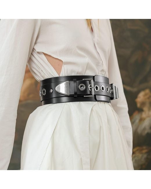 Haute Cuir Black Eyeleted Wide Leather Belt