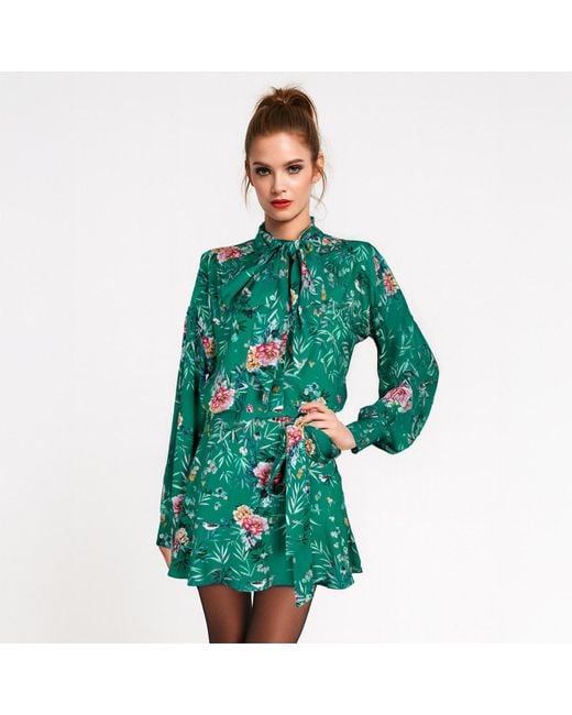 Rua & Rua Green Signature Mini Dress With Silk Lining And Floral Print