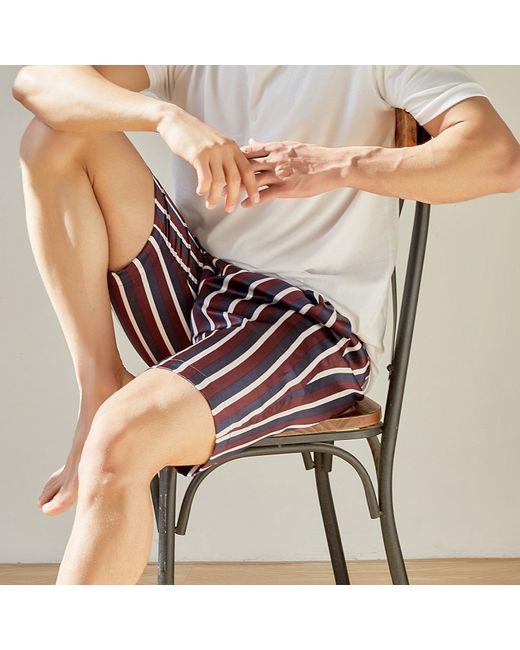Soft Strokes Silk Blue Pure Mulberry Silk Striped Shorts for men