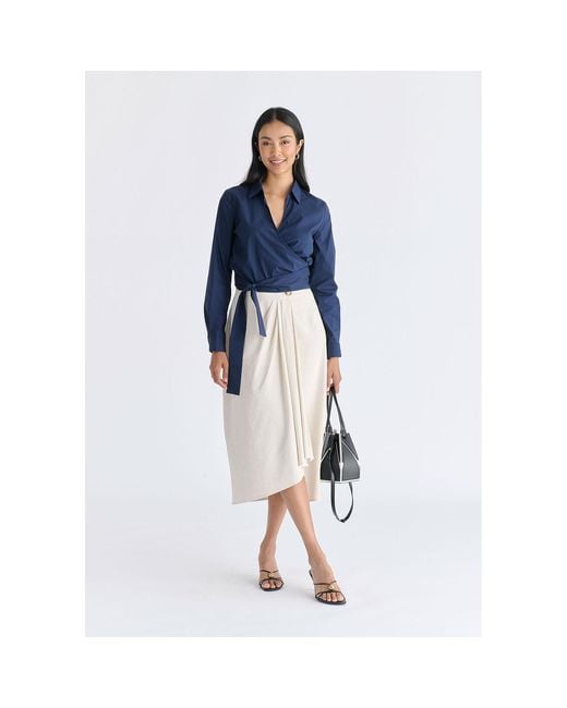 Paisie Blue Side Tie Wrap Blouse