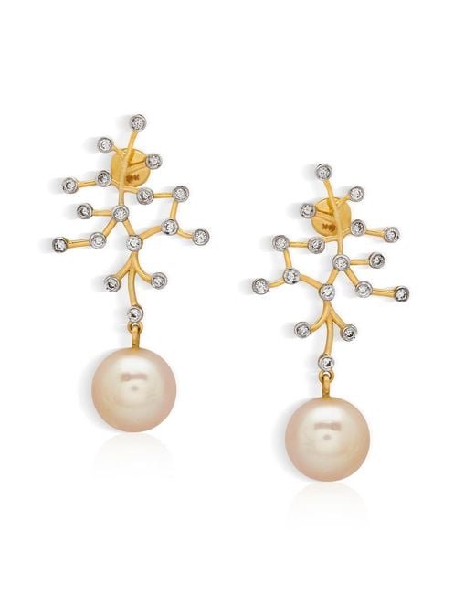 Dhwani Bansal Metallic Vira And Diamond Earrings With South Sea Pearls