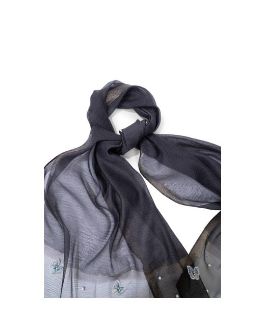 Saachi Blue Butterfly Detail Silk Scarf