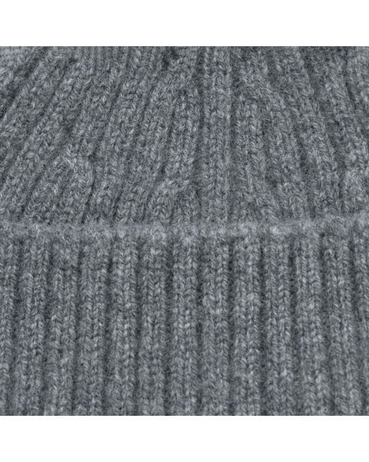 Paul James Knitwear Gray Midweight Lambswool Polperro Fisherman Beanie for men