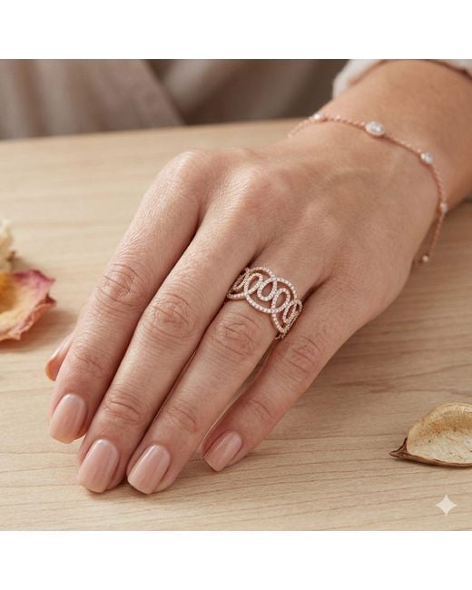 Artisan Metallic Rose 14K Rose Diamond Openwork Statement Ring