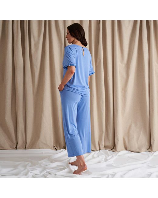 Pretty You London Blue Bamboo Frill Tee Trouser Set