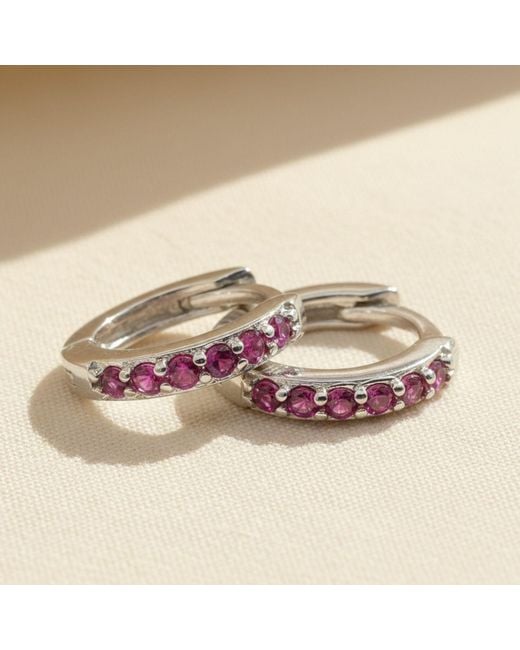 Harfi Pink Ruby July Birthstone Small Huggie Hoop Earrings