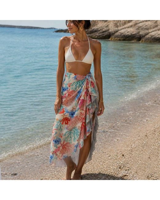 LOVEIST STORE Blue Lalla Summer Printed Ruffle Pareo