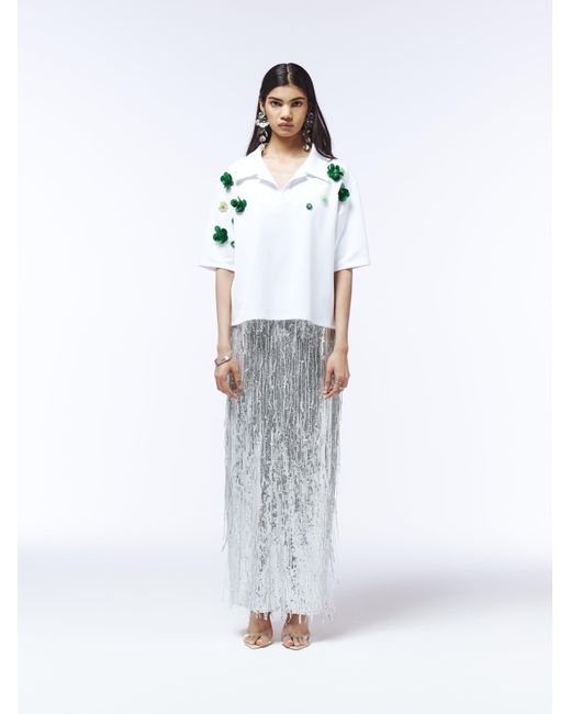 Sour Figs Blue Floral Embellished Polo Shirt