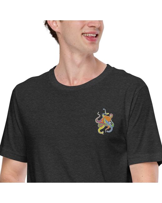 Anchor and Crew Black Heather Think Ocean Octopus Fluorescence Cotton Embroidered T-Shirt for men