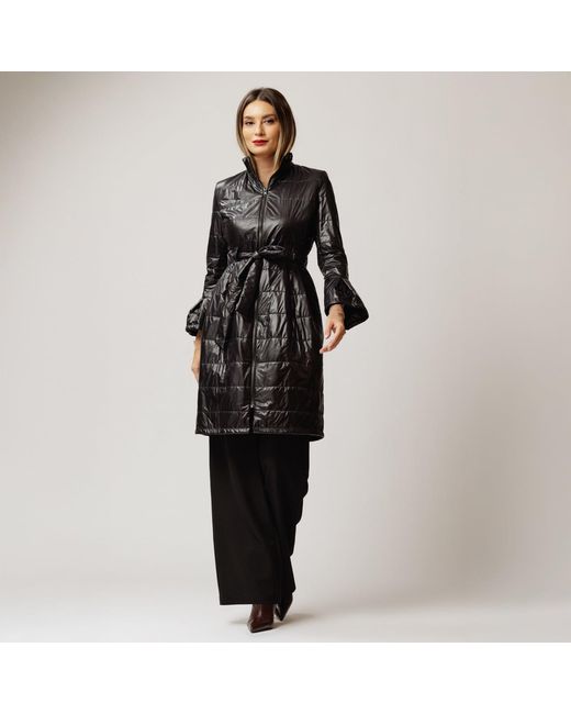 concept A trois Black Quilted Midi Jacket With Collar & Drawstring