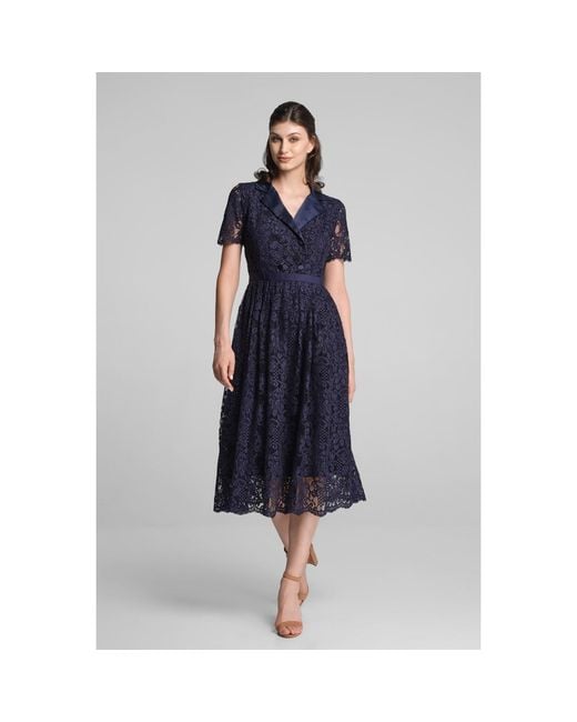 Rumour London Blue Bella Double-Breasted Lace Midi Dress
