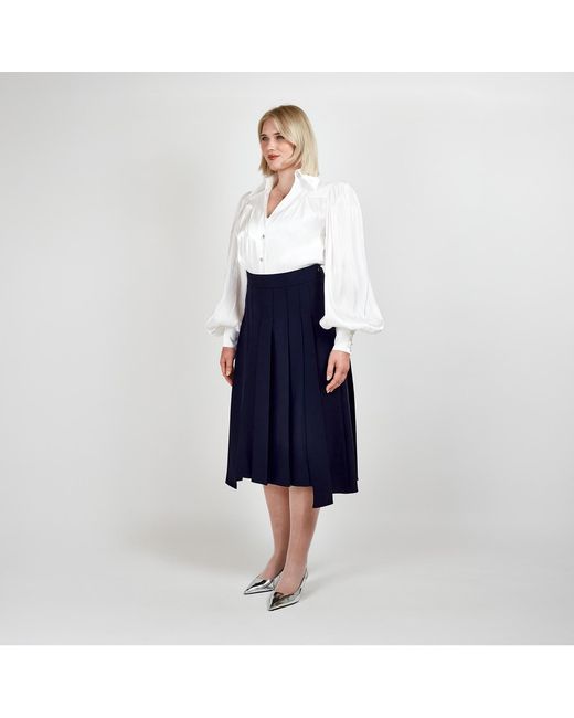 Femponiq Blue High-Waisted Pleated Midi Skirt With Asymmetric Slits