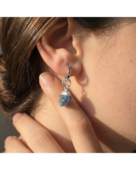 Harfi Metallic Raw Sapphire September Birthstone Sterling Round Huggies