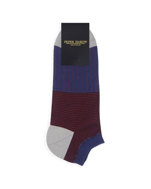 Peper Harow - Made in England Blue Oxford Stripe & Trainer Socks Bundle for men