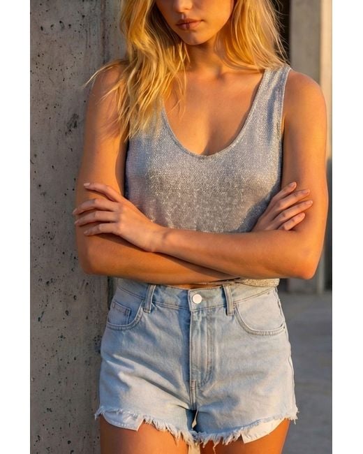 Marianne by Marie Jordane Gray Elegant Low-Back Lurex Top Sasha Made
