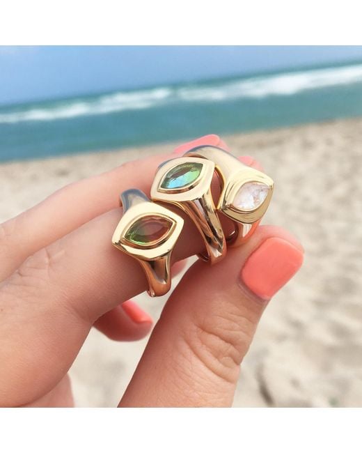 Glamrocks Jewelry Metallic Marquise Signet Ring- Ocean Quartz