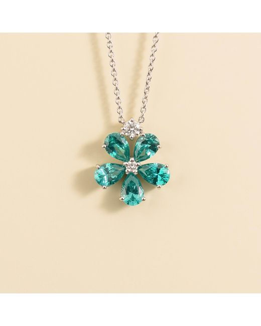 Juvetti Green Florea Gold Necklace Paraiba Sapphire & Diamond