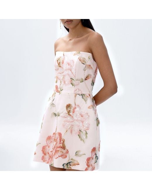Justin Tong Pink Ellaire Beaded Mini Dress