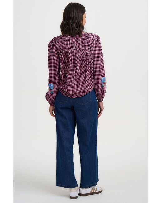 Sugarhill Purple Leah Blouse Rose Gingham Floral Embroidery