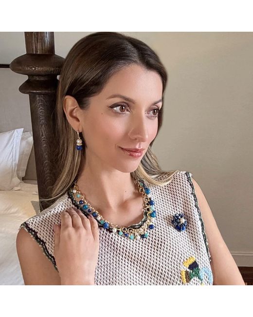Farra Blue Royal Lapis & Pearl Floral Dangle Earrings