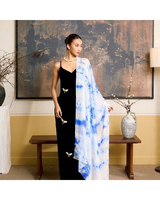 Silk and Bears Blue Cloud Shibori Habotai Silk Scarf – Hand-Dyed Mulberry Silk